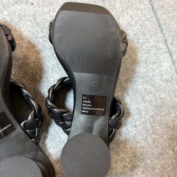 A New Day Basil Womens US 8.5 Slide Sandals Black Leather Braided Double Strap - Picture 5 of 6